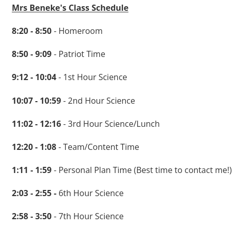 Our Schedule